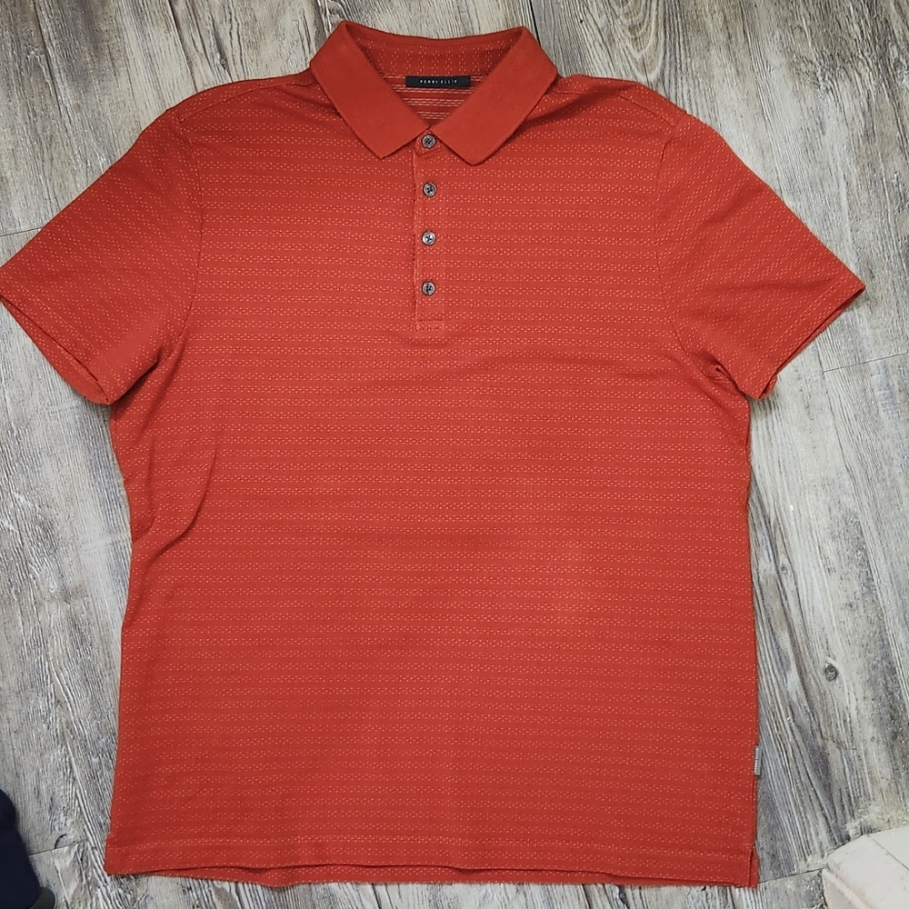 Perry Ellis Red Polo Shirt Classic Knit Design